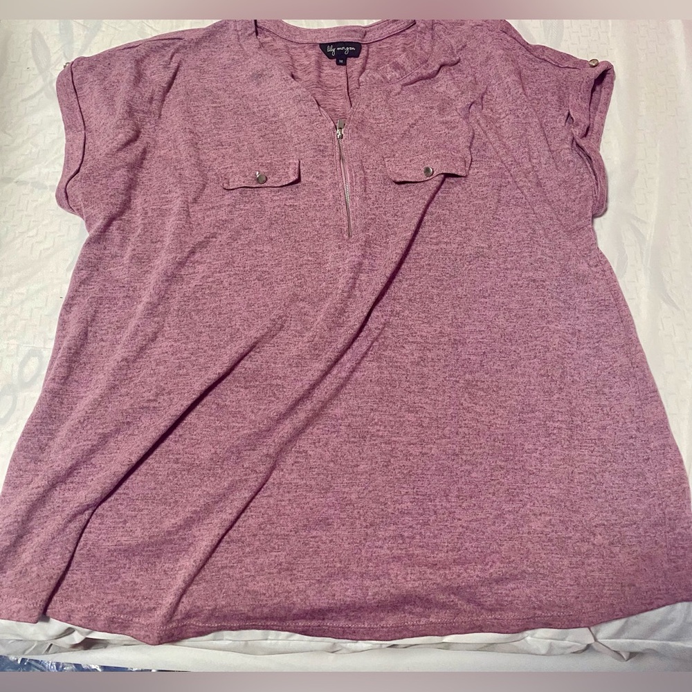 Casual Mauve Short Sleeve Top with Zipper - Lily Morgan 3XL - Picture 1 of 3